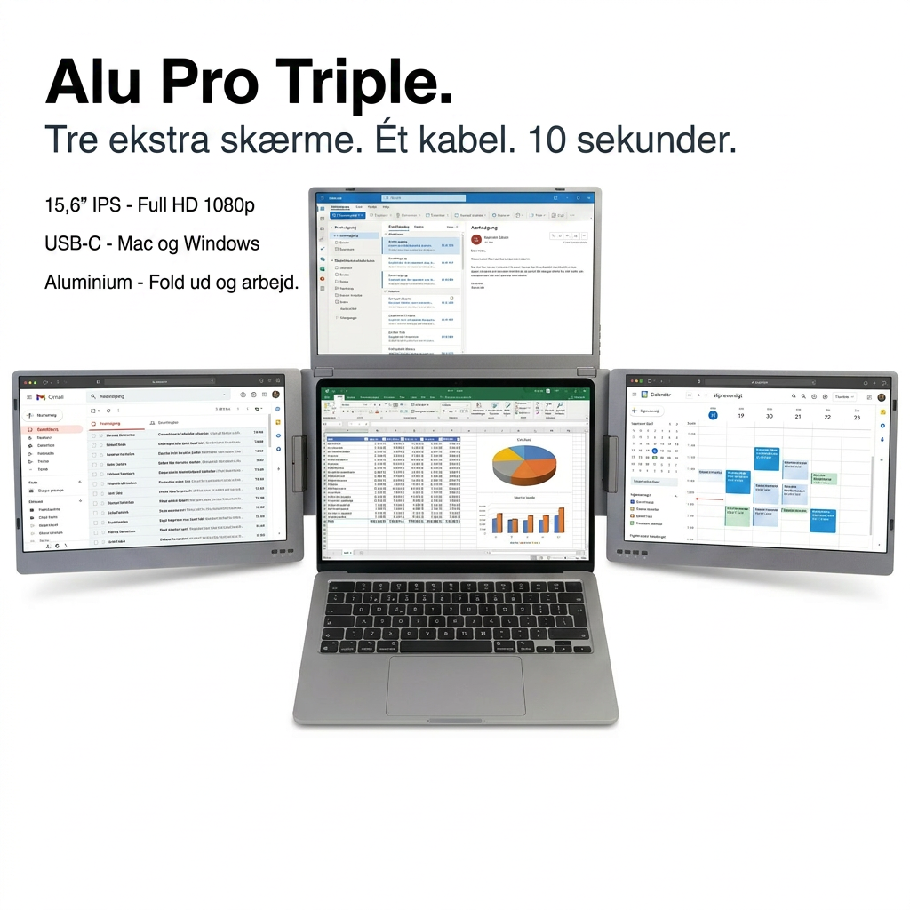 Alu Pro Bärbar trippel skärmutökare - 15,6"